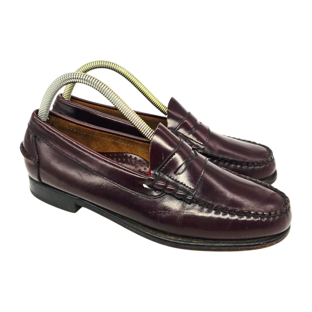 LL Bean Penny Loafers Mens 7.5 D Burgundy Cordovan Leather Beefroll Oxblood